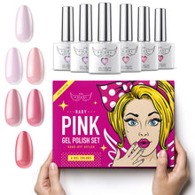 Load image into Gallery viewer, Gel Nail Polish Set "BABY PINK" with 6 Unique Shades, Manicure Gel Polish Kit for Professional Nail Art & DIY at Home, UV LED Soak Off, 6 pcs of 0.33 OZ, Gift Box