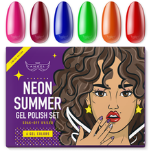 Load image into Gallery viewer, Gel Nail Polish Set "NEON SUMMER" with 6 Unique Shades, Manicure Gel Polish Kit for Professional Nail Art & DIY at Home, UV LED Soak Off, 6 pcs of 0.33 OZ, Gift Box