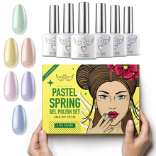 Load image into Gallery viewer, Gel Nail Polish Set &quot;PASTEL SPRING&quot; with 6 Unique Shades, Manicure Gel Polish Kit for Professional Nail Art &amp; DIY at Home, UV LED Soak Off, 6 pcs of 0.33 OZ, Gift Box
