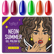 Load image into Gallery viewer, Gel Nail Polish Set &quot;NEON SUMMER&quot; with 6 Unique Shades, Manicure Gel Polish Kit for Professional Nail Art &amp; DIY at Home, UV LED Soak Off, 6 pcs of 0.33 OZ, Gift Box

