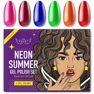 Gel Nail Polish Set "NEON SUMMER" with 6 Unique Shades, Manicure Gel Polish Kit for Professional Nail Art & DIY at Home, UV LED Soak Off, 6 pcs of 0.33 OZ, Gift Box